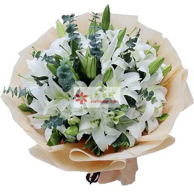 梧州9支白色多头百合，祝福你幸福